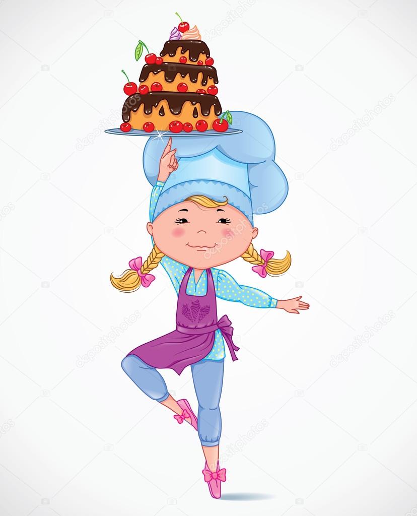 Baby cook with cake