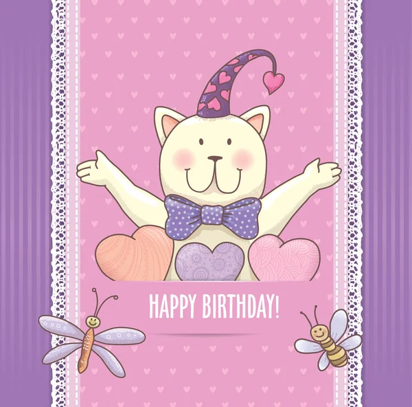 Tarjeta de cumpleaños con gato — Archivo Imágenes Vectoriales