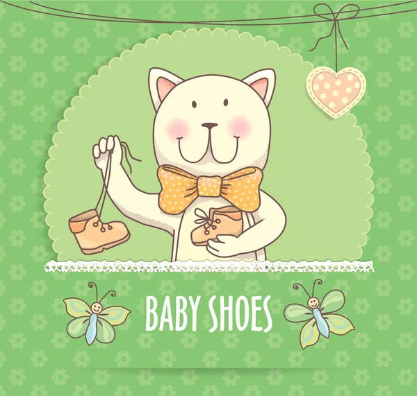 Baby shoes banner with cat — Stock Vector