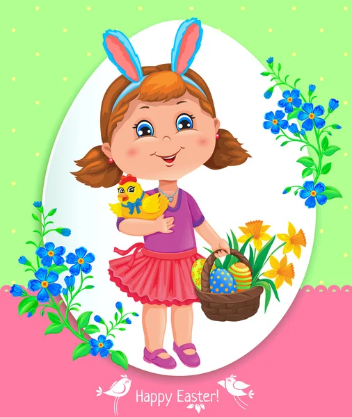 Easter card with girl — Stock Vector