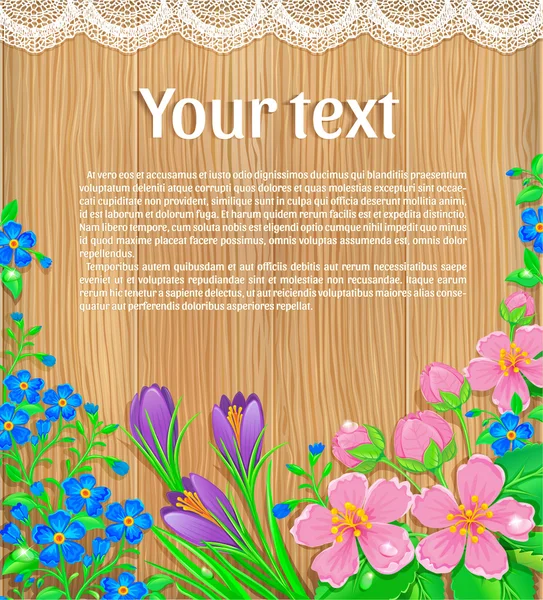 Banner de madeira com texto de flores — Vetor de Stock