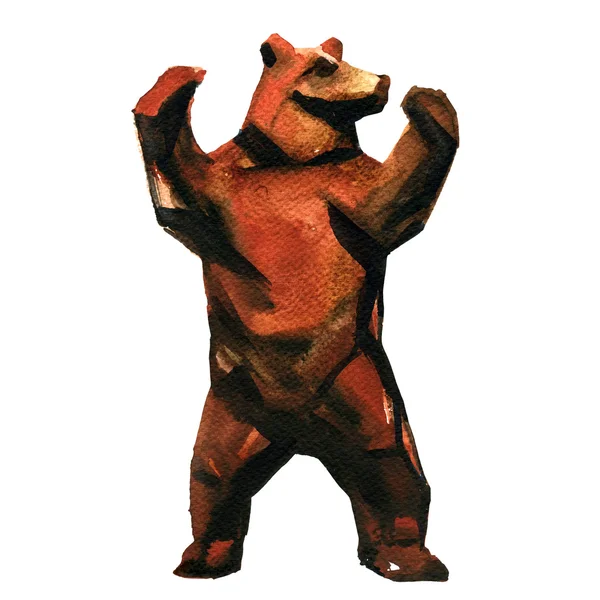 Μεγάλη καφέ αρκούδα, στέκεται στα δύο πόδια, απομονωμένες, ακουαρέλα εικονογράφηση — Φωτογραφία Αρχείου