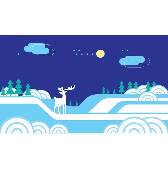 Feliz Natal cartão de saudação com paisagem de inverno, Feliz Ano Novo celebração, convite de festa de férias, ilustração vetorial —  Vetores de Stock