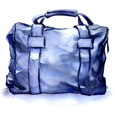 beyaz zemin üzerinde mavi seyahat çantası