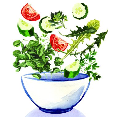 Taze sebze salata kasenin içine düşen