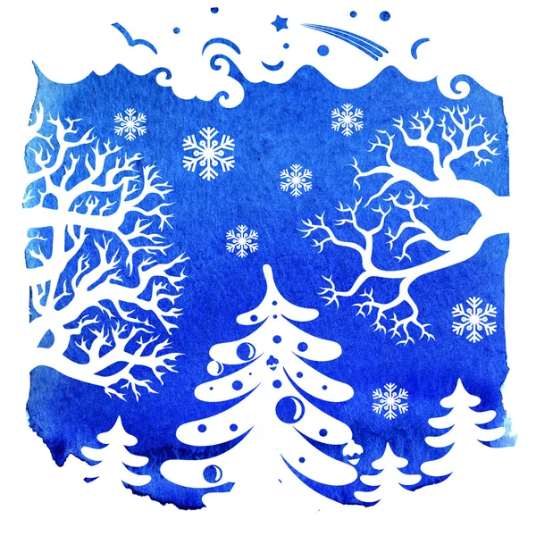 С рождественской открыткой, Зимний пейзаж — стоковое фото
