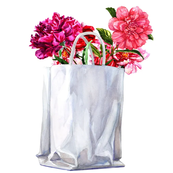 Boeket van bloemen in pakket geïsoleerd — Stockfoto