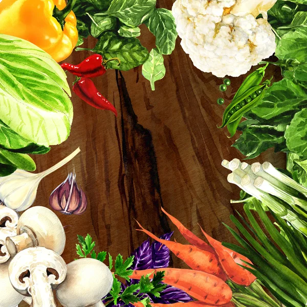 有机蔬菜上木背景 — 图库照片