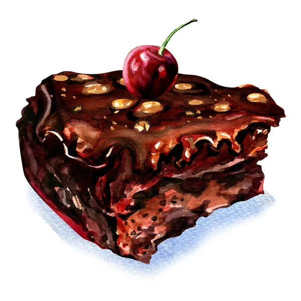 Stuk van chocolade taart met cherry — Stockfoto