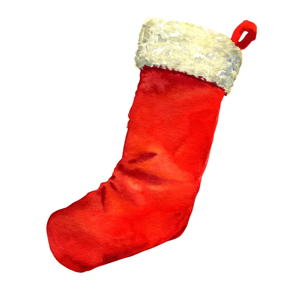 Santas rode christmas stocking geïsoleerd — Stockfoto