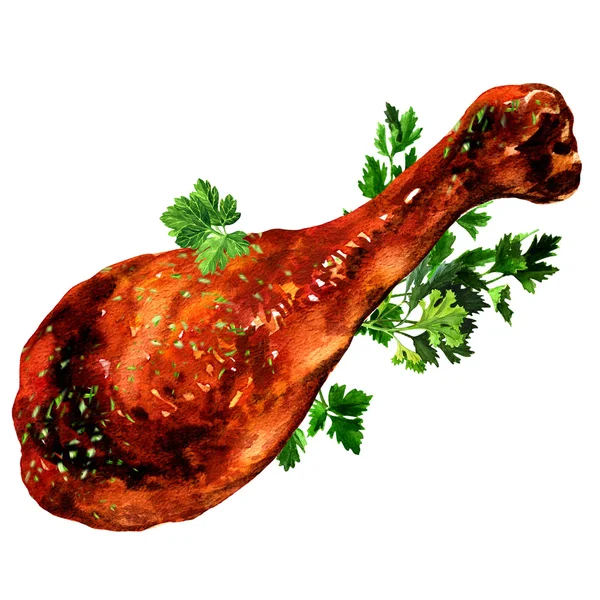 Kızarmış tavuk budu izole maydanoz ile