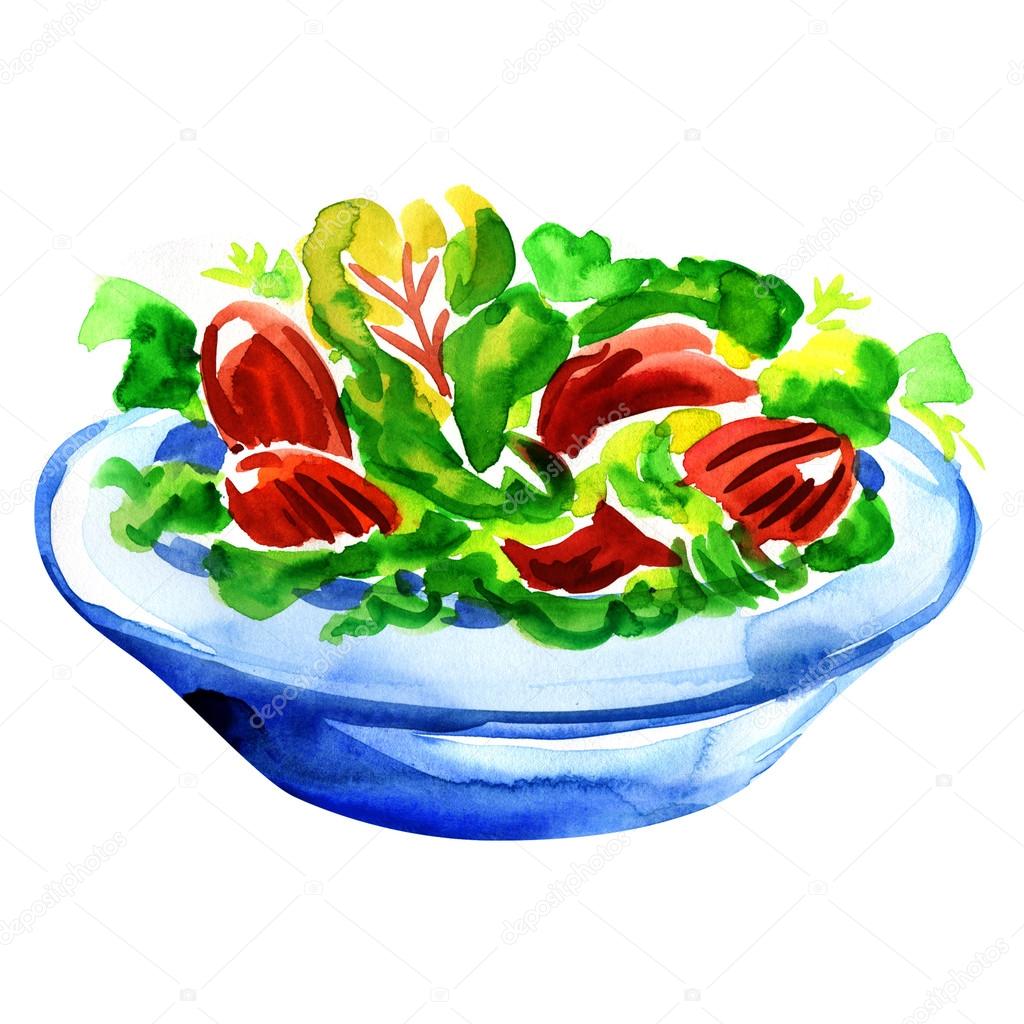 salad with vegetables and greens on white background