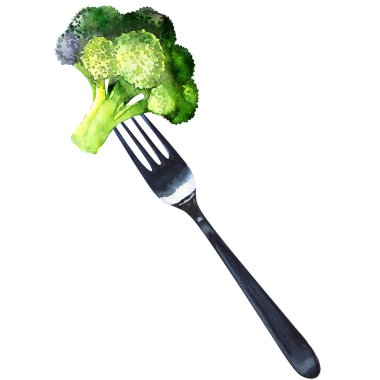 Beyaz arka plan üzerinde izole brokoli sebze ile çatal
