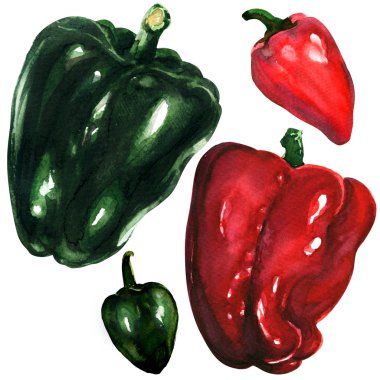 Beyaz arkaplanda kırmızı ve yeşil biber