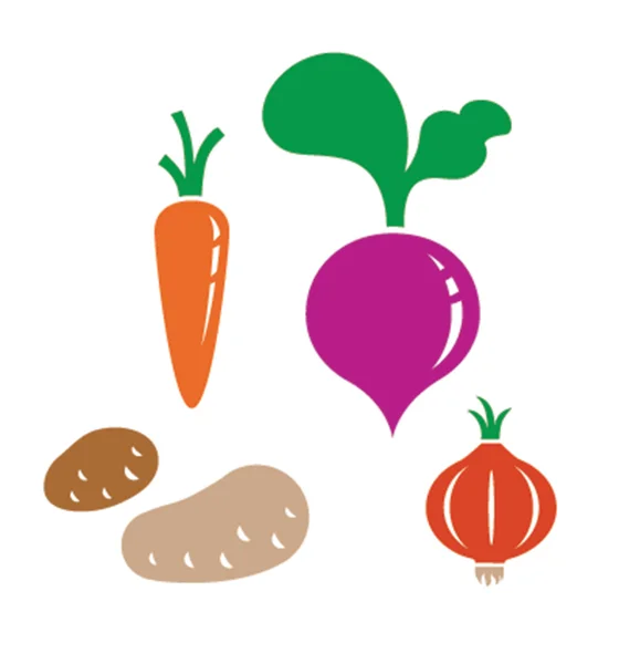 矢量蔬菜-胡萝卜、 马铃薯、 洋葱、 甜菜 — 图库矢量图片