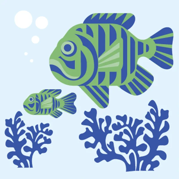 산호와 줄무늬 물고기 — 스톡 벡터