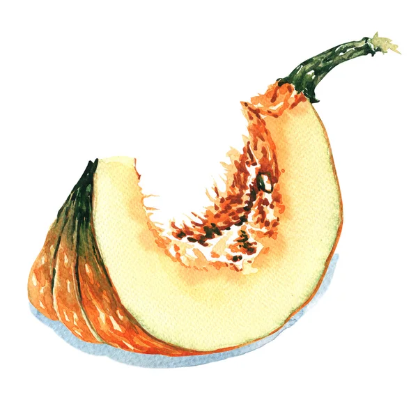 Fatia de abóbora laranja madura em um fundo branco — Fotografia de Stock