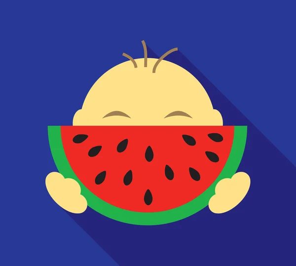 Small boy eating slice of watermelon in vector — Stock Vector