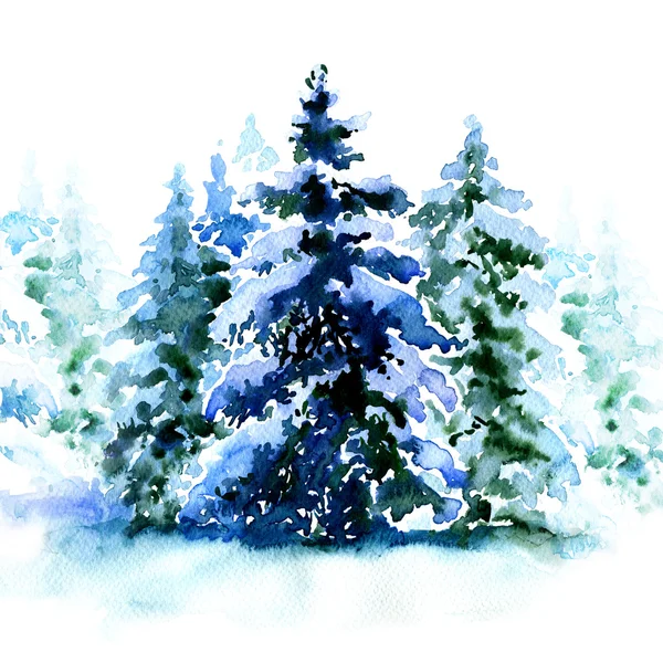 Group of christmas trees covered snow in winter isolated — Stock Photo, Image