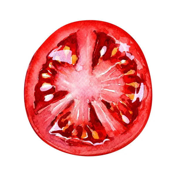 Pomidor kromka na białym tle na białym tle, widok z góry — Zdjęcie stockowe