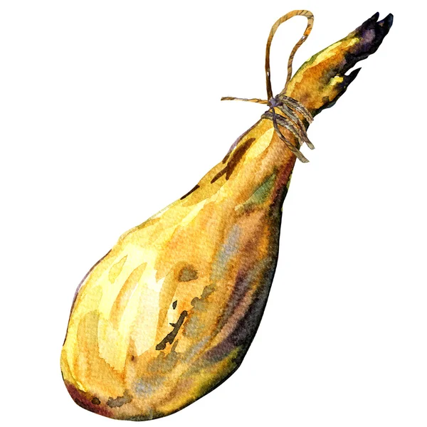 Whole leg of Spanish Iberian serrano ham, on white background — Stock Photo, Image