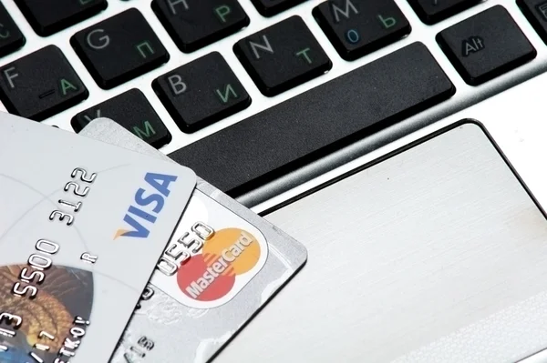 Online banking o shopping con Mastercard — Foto Stock