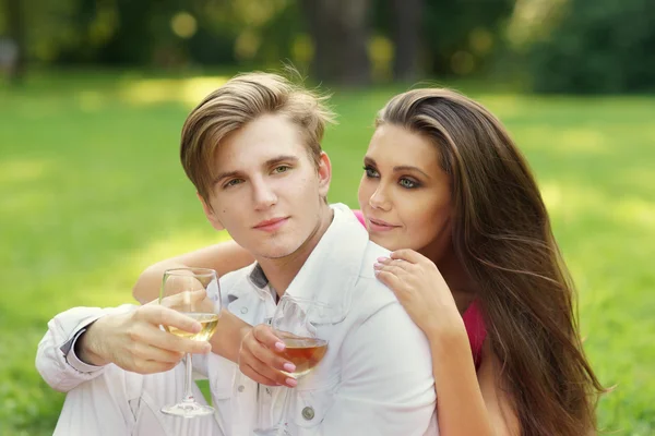 Lovely couple drinking wine — Stock Photo, Image