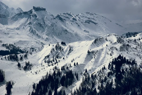 Snöiga berg en molnig dag — Stockfoto
