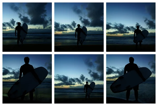 Silhueta surfista ao pôr do sol — Fotografia de Stock