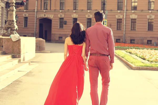 Beautiful romantic couple walking — Stock Photo, Image