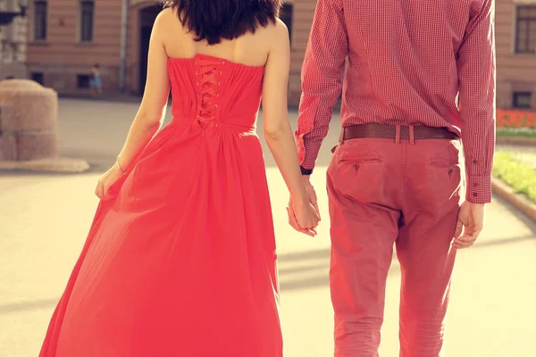 Beautiful romantic couple walking — Stock Photo, Image