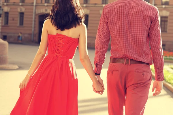 Beautiful romantic couple walking — Stock Photo, Image