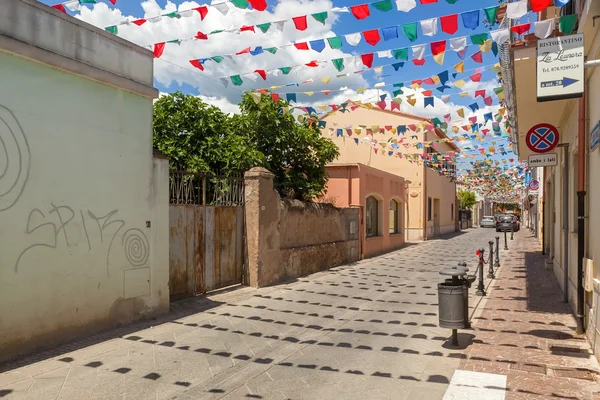 Streets of Pula city decorated with flags — Stock Photo, Image