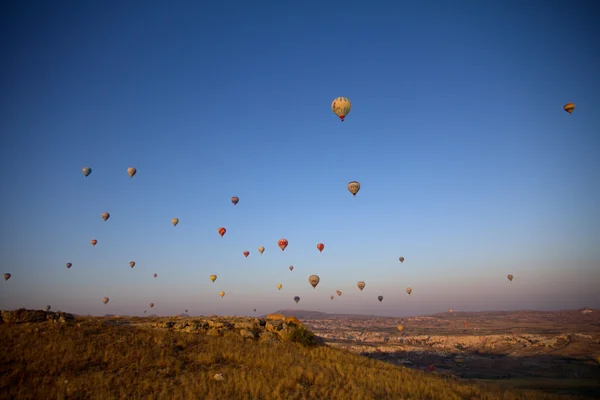 Grupo de globos de aire caliente al amanecer —  Fotos de Stock