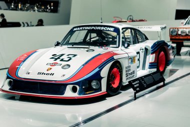 STUTTGART, Germany 6 March 2020: The Porsche 935-78 Moby Dick Martini Racing No. 43 (Porsche Rennsport Reunion IV) in Porsche Museum. 