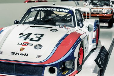 STUTTGART, Germany 6 March 2020: The Porsche 935-78 Moby Dick Martini Racing No. 43 (Porsche Rennsport Reunion IV) in Porsche Museum. 