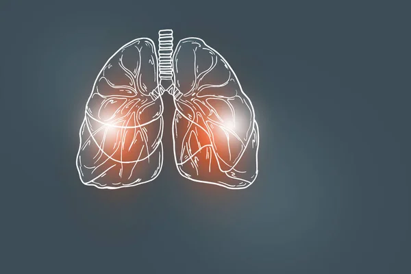 Ilustración Hecha Mano Pulmones Humanos Sobre Fondo Gris Oscuro Médico — Foto de Stock