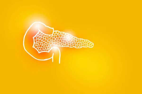 Illustrazione Handrawn Del Pancreas Umano Sfondo Giallo Medical Scienza Insieme — Foto Stock