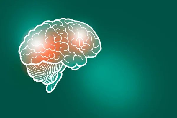 Ручна Ілюстрація Людського Мозку Глибоководному Зеленому Тлі Медичний Науковий Набір — стокове фото