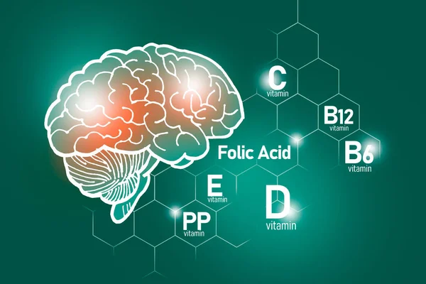 Essential Nutrients Brain Health Including Vitamin Vitamin Folic Acid Vitamin — Stock Photo, Image