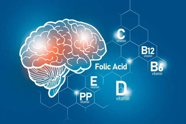 Nutrientes Essenciais Para Saúde Cérebro Incluindo Vitamina Vitamina Ácido Fólico — Fotografia de Stock