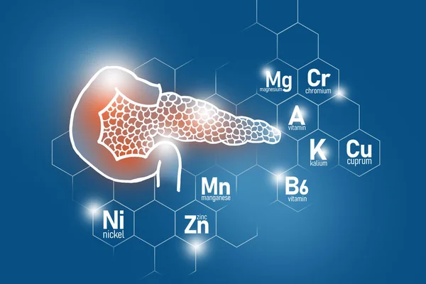 Essential Nutrients Pancreas Health Including Nickel Chromium Cuprum Manganese Design — Stock Photo, Image