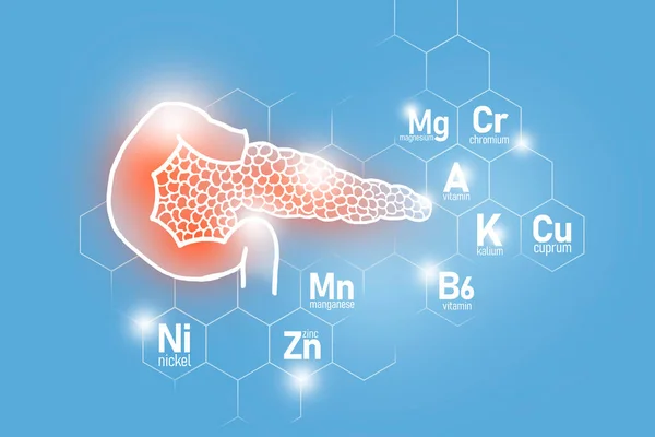 Wesentliche Nährstoffe Für Die Bauchspeicheldrüse Gesundheit Einschließlich Nickel Chrom Cuprum — Stockfoto