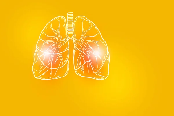 Ilustración Hecha Mano Pulmones Humanos Sobre Fondo Amarillo Médico Conjunto — Foto de Stock