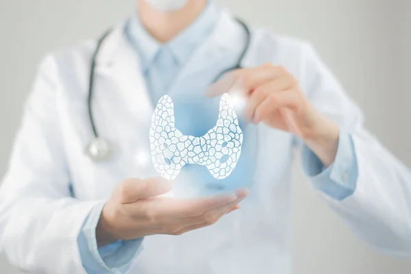 Female Doctor Holding Virtual Thyroid Gland Hand Handrawn Human Organ — Stock Photo, Image