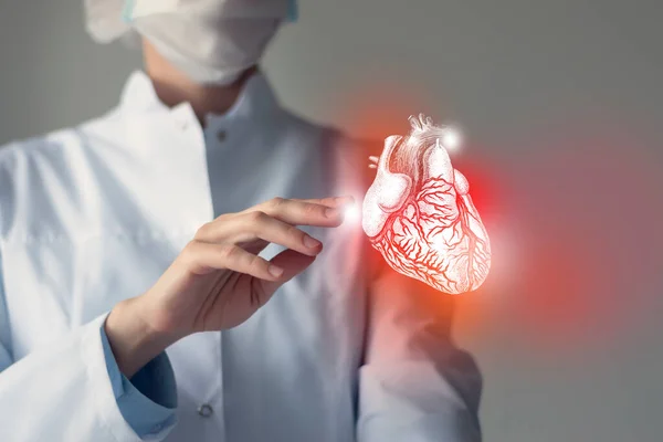 Female Doctor Touchstone Virtual Heart Hand Blurred Photo Handrawn Human — Stockfoto