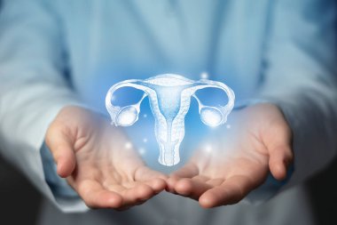 Reproductive system issues medical concept. Photo of female doctor, empty space.  clipart