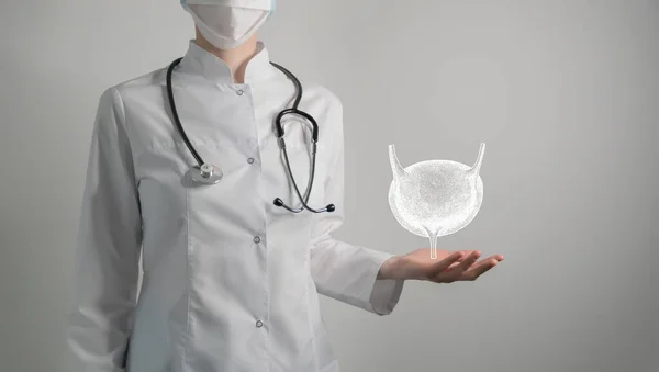 Bladder Issues Medical Concept Photo Female Doctor Empty Space — Stock Photo, Image