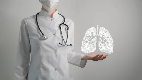 Lungs Emite Concepto Médico Foto Doctora Espacio Vacío — Foto de Stock