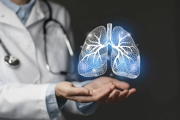 Lungs Emite Concepto Médico Foto Doctora Espacio Vacío — Foto de Stock